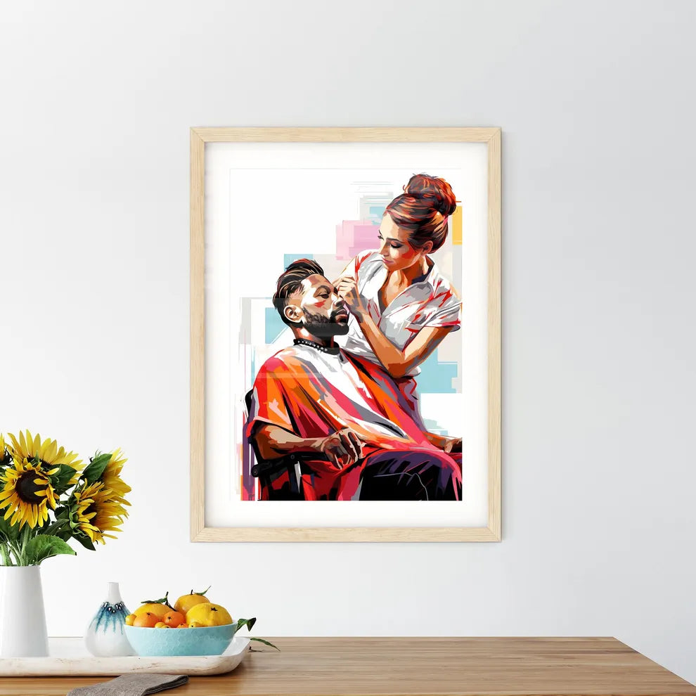 Barber Shop - A Woman Touching A Man's Fac - Kitchen Hangings