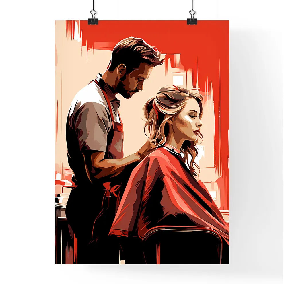 Barber Shop - A Man Cutting A Woman's Hai Poster