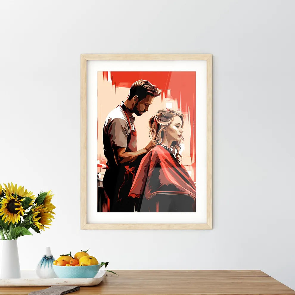 Barber Shop - A Man Cutting A Woman's Hai - Kitchen Hangings