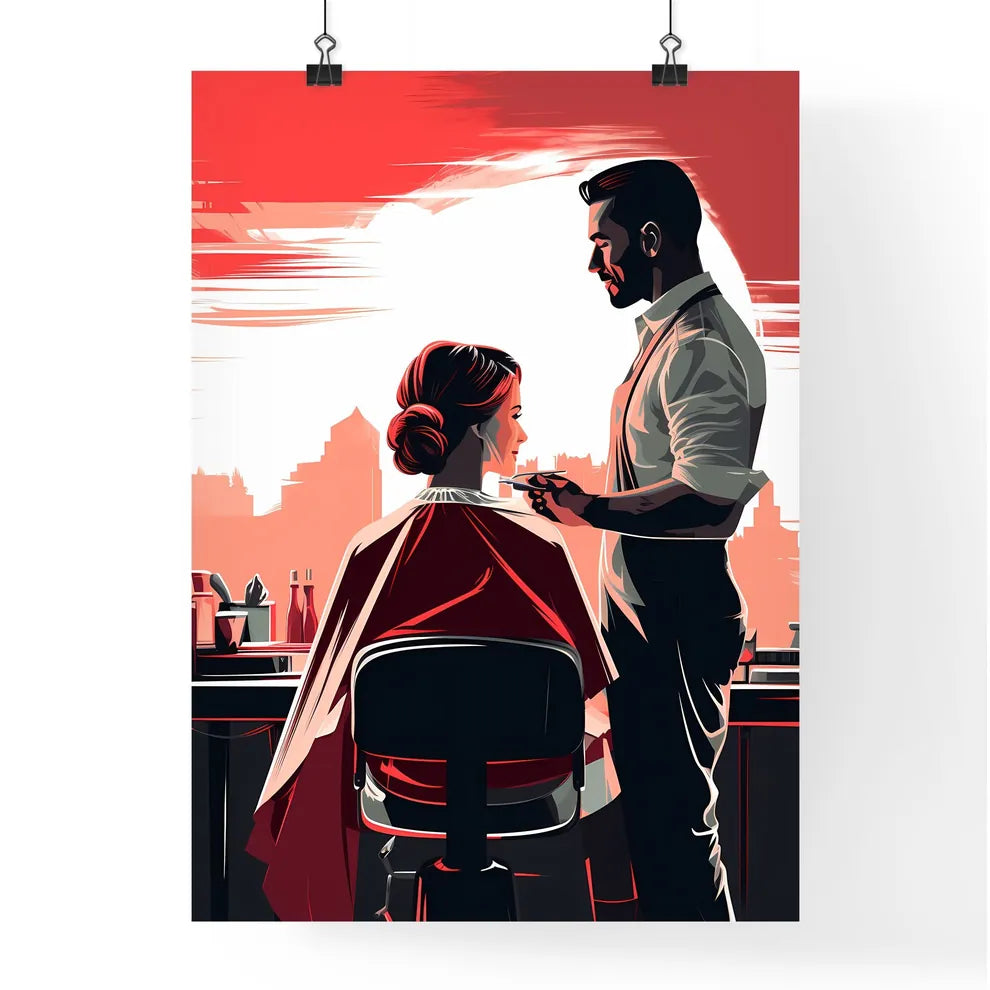 Barber Shop - A Man Cutting A Woman's Hair Poster