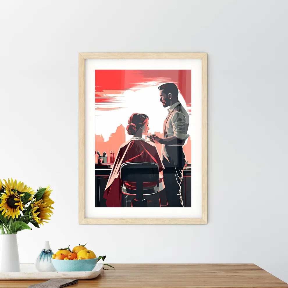 Barber Shop - A Man Cutting A Woman's Hair Size Chart