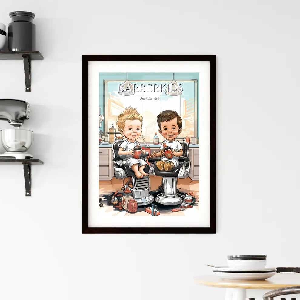 Barber Shop - Cartoon Children Sitting Framed Print