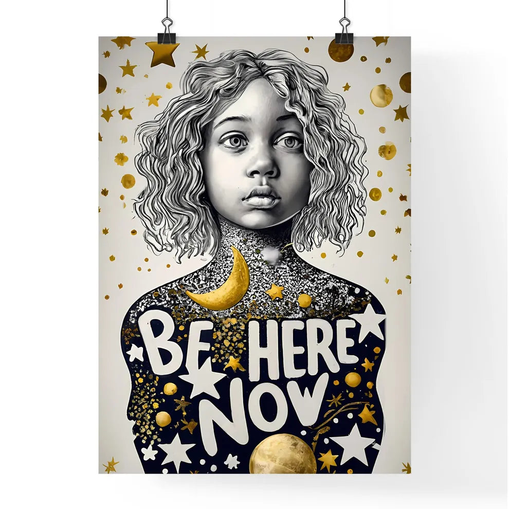 Be Here Now - A Girl With Curly Hair And Sta Poster