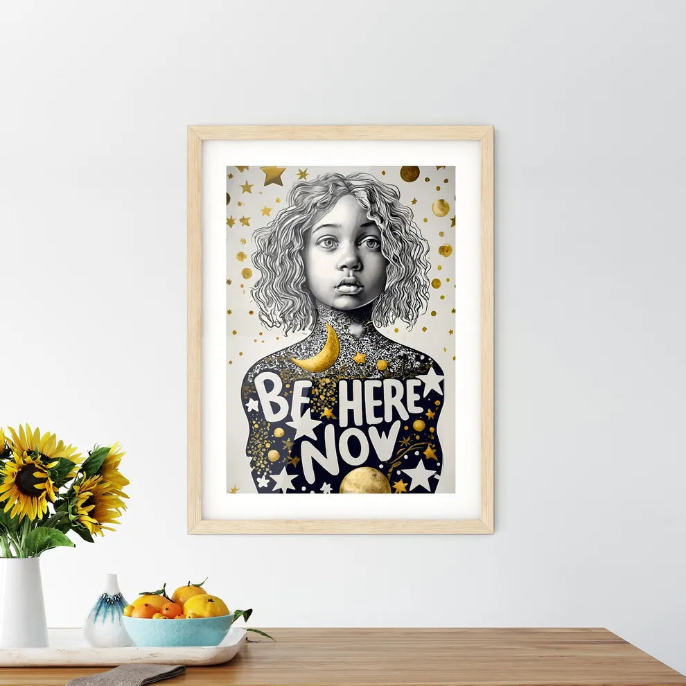 Be Here Now - A Girl With Curly Hair And Sta - Kitchen Hangings