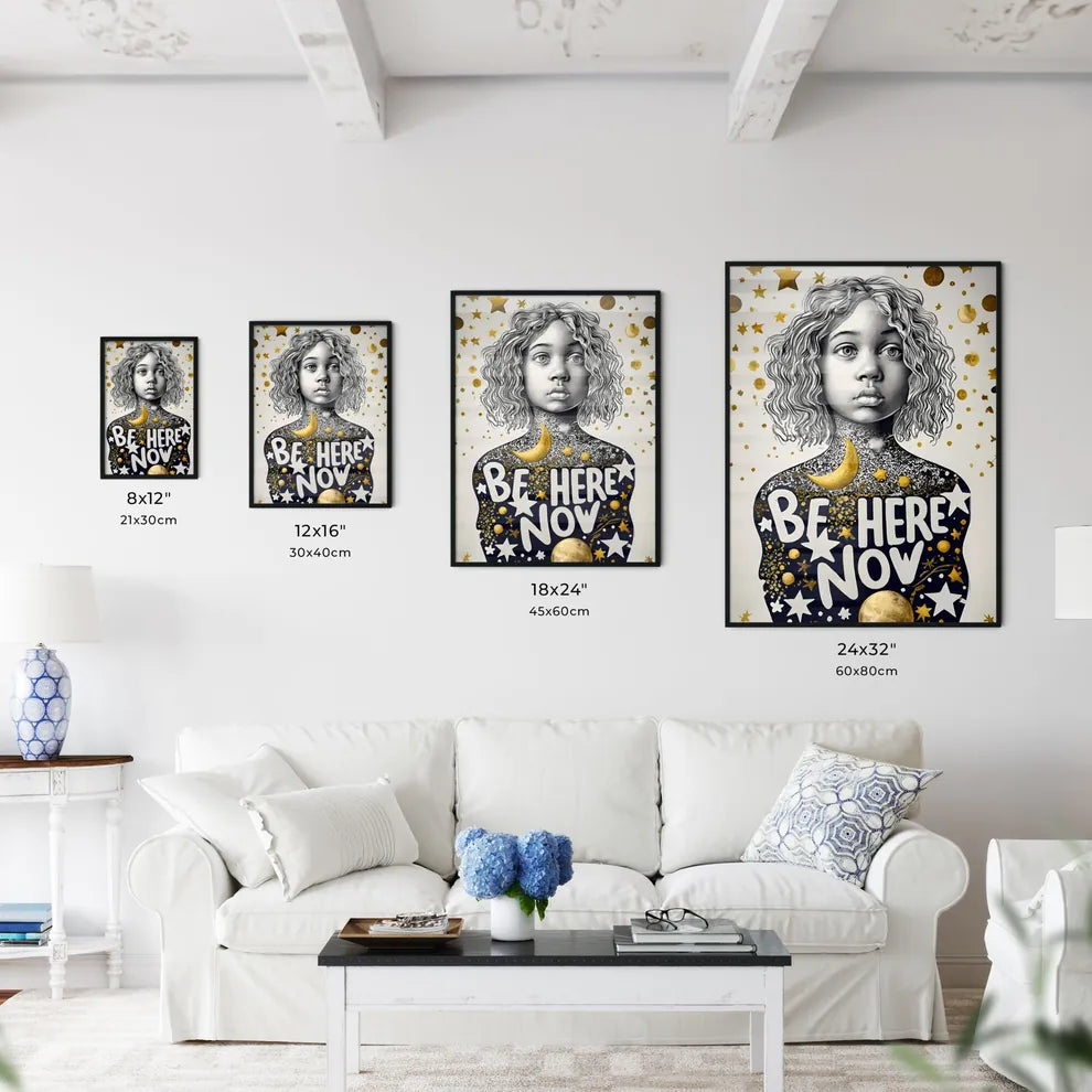 Be Here Now - A Girl With Curly Hair And Sta Wall Art