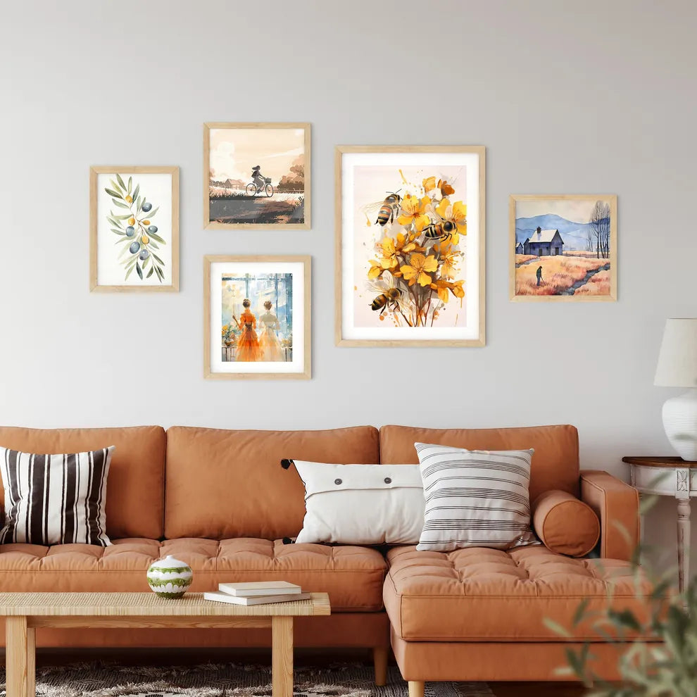 Bees On A Flower Framed Print