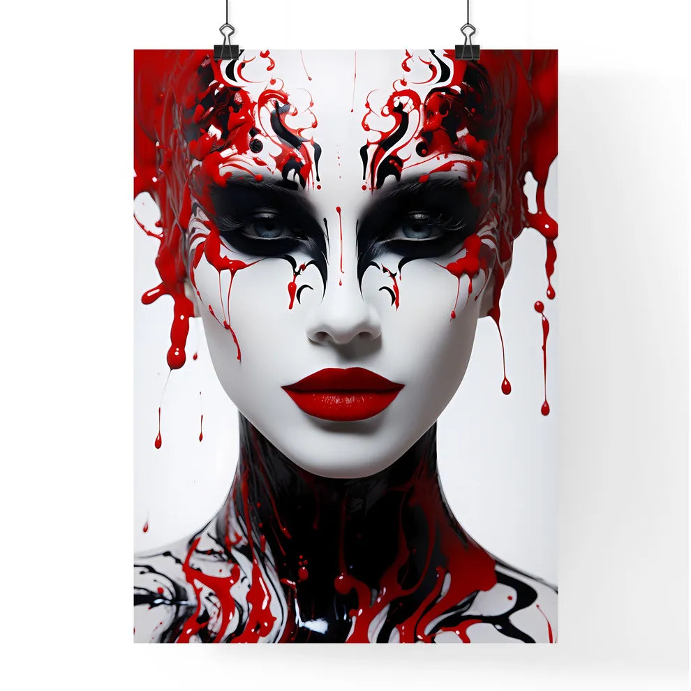 Blood On Her Face - A Woman With Red And Bla Poster