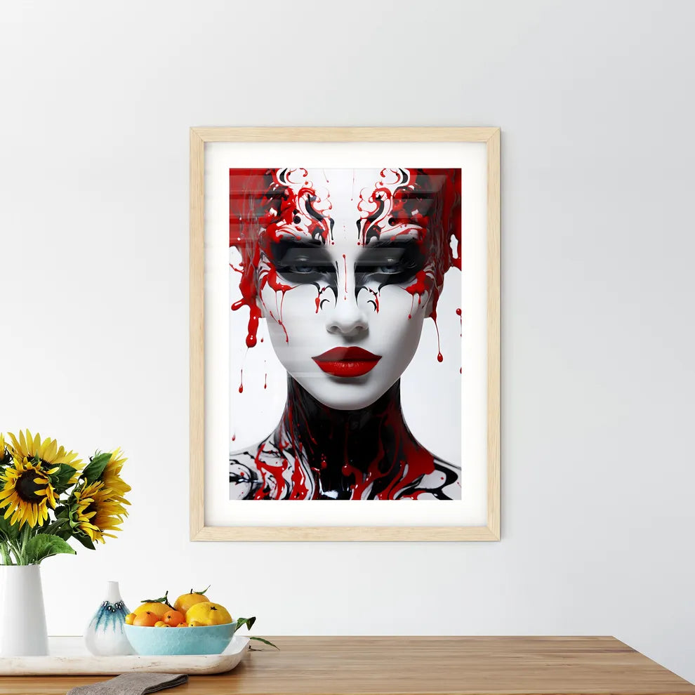 Blood On Her Face - A Woman With Red And Bla - Kitchen Hangings