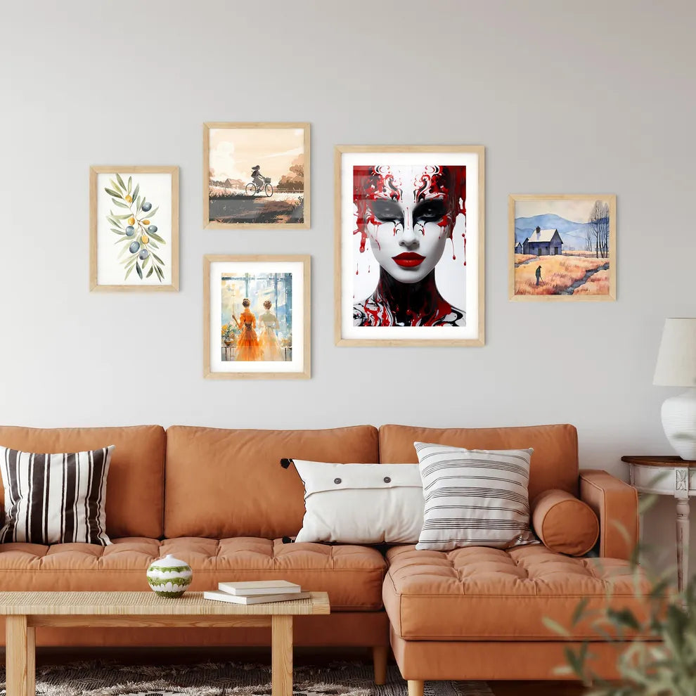 Blood On Her Face - A Woman With Red And Bla Framed Print