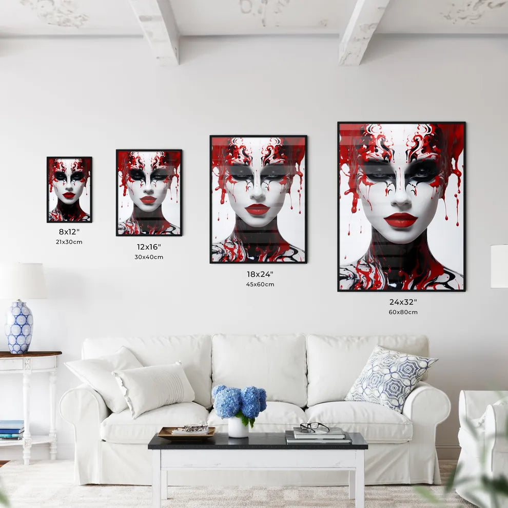 Blood On Her Face - A Woman With Red And Bla Wall Art