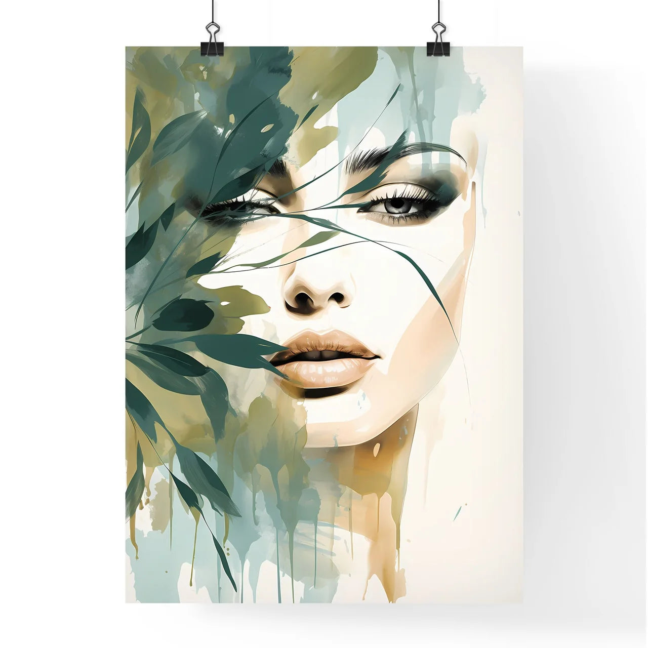 Boho - A Womans Face With Leave Poster