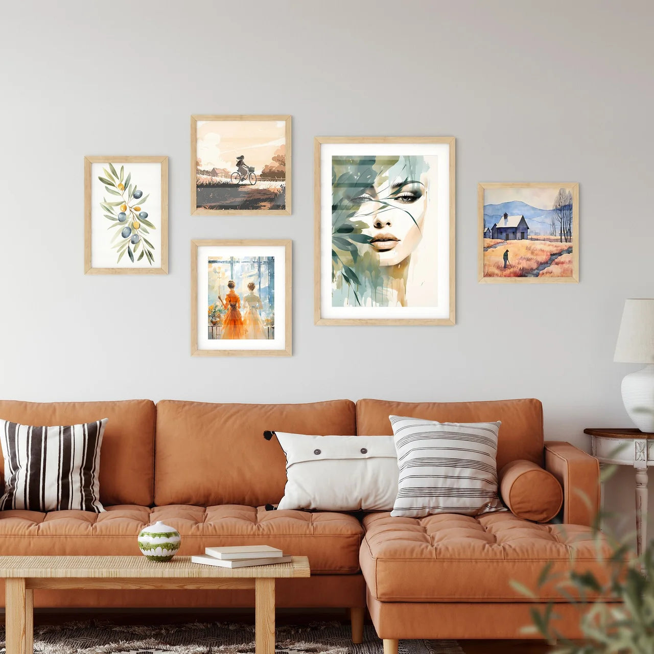 Boho - A Womans Face With Leave Framed Print