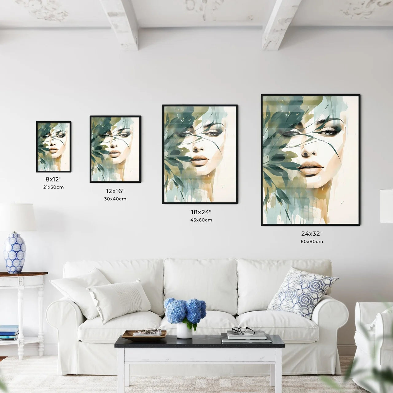 Boho - A Womans Face With Leave Wall Art