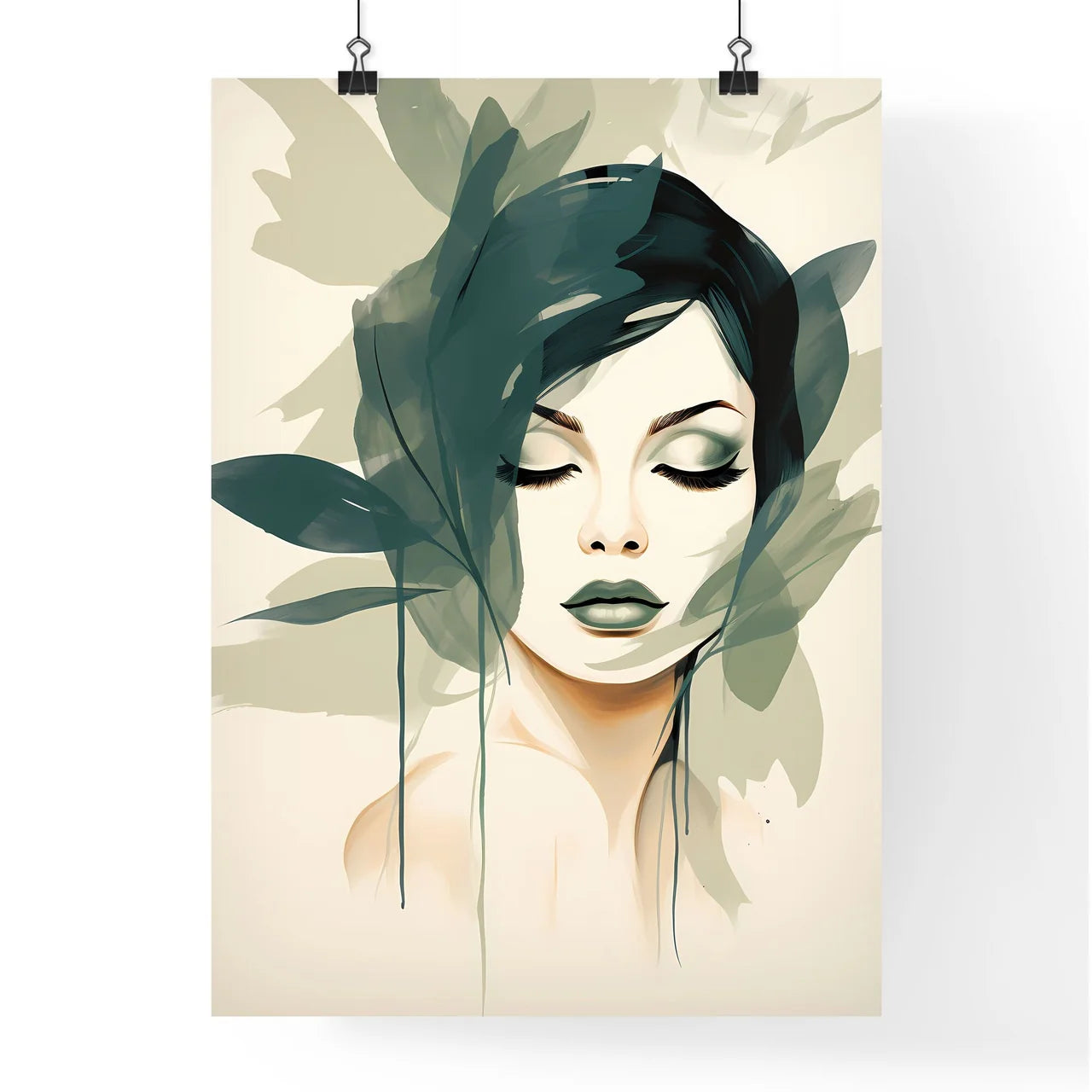 Boho - A Woman With Green Leaves On Her Hea Poster