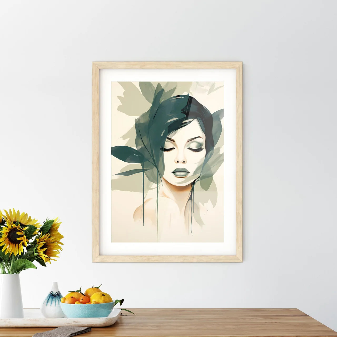 Boho - A Woman With Green Leaves On Her Hea - Kitchen Hangings