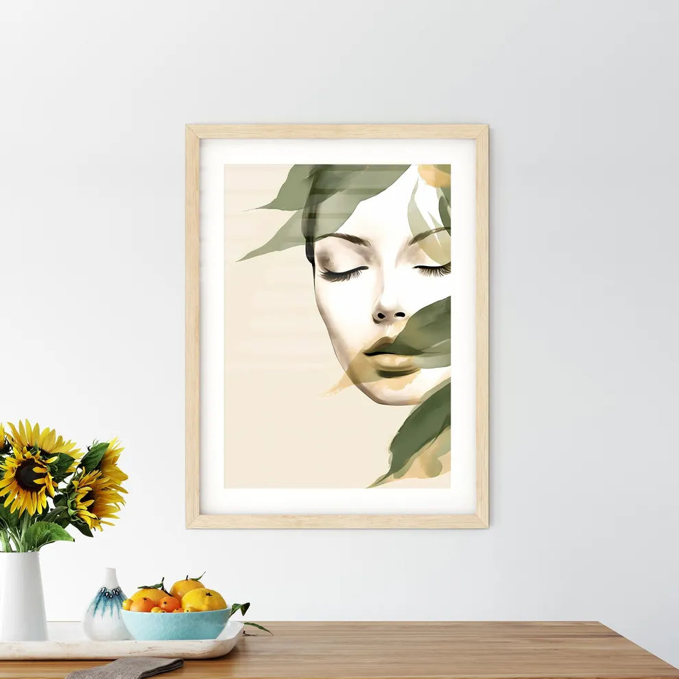 Boho - A Woman With Closed Eyes And Green Le - Kitchen Hangings