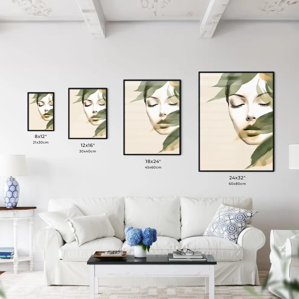 Boho - A Woman With Closed Eyes And Green Le Wall Art