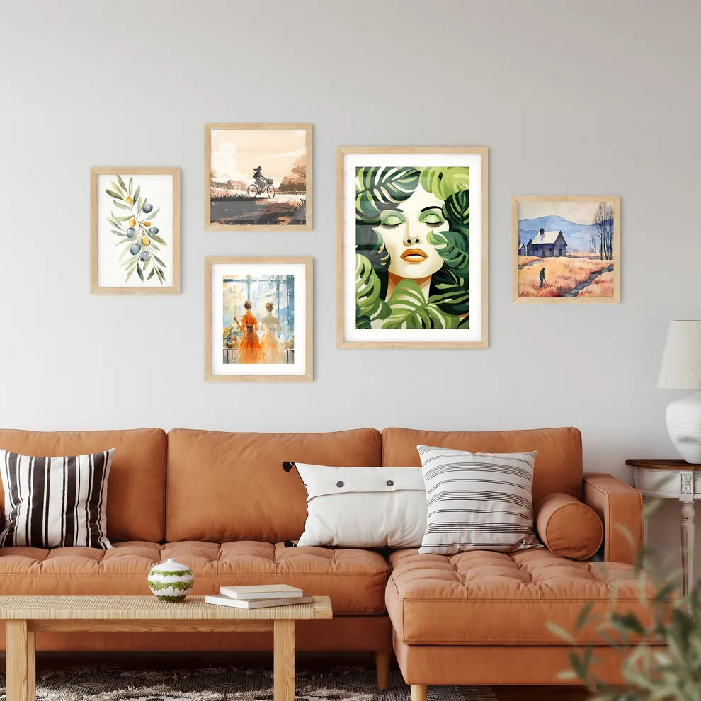 Boho - A Woman's Face Surrounded By Leave Framed Print