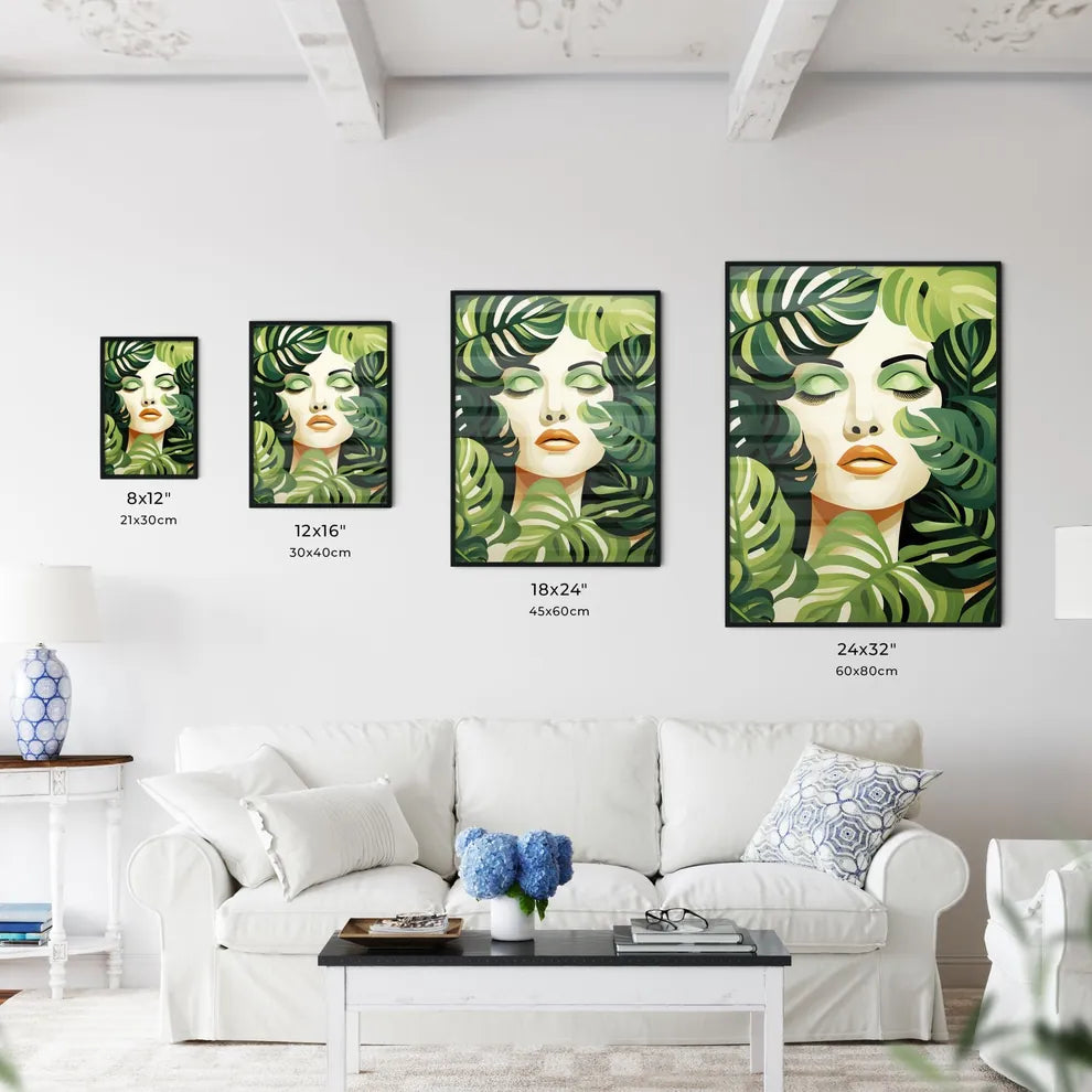Boho - A Woman's Face Surrounded By Leave Wall Art