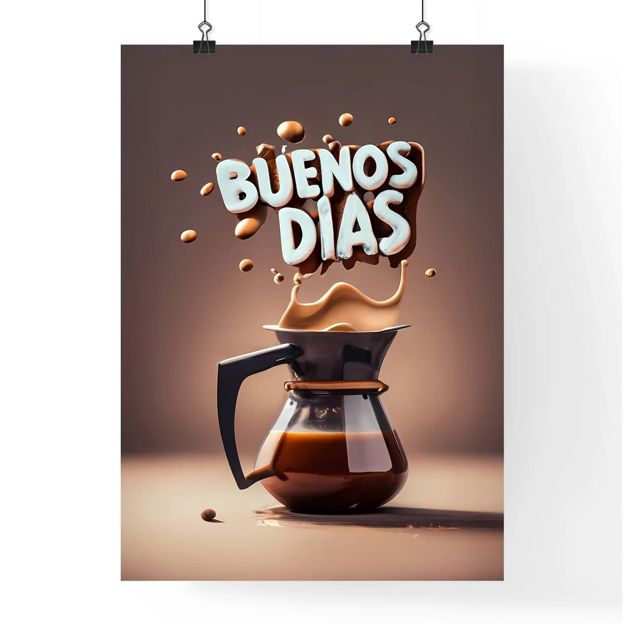 Buenos Dias - A Coffee Pot With Liquid Splas Poster