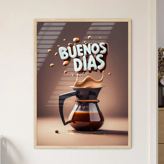 Buenos Dias - A Coffee Pot With Liquid Splas - Framed Art Print