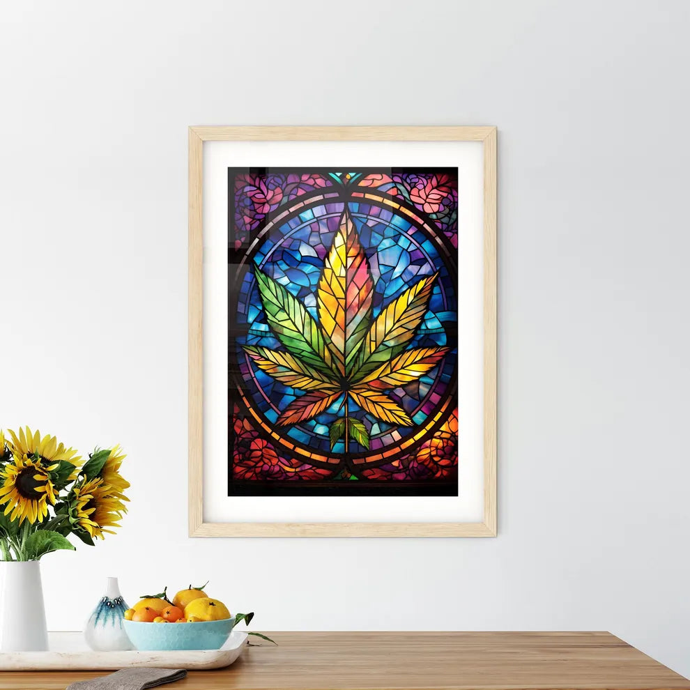 Cannabis - A Stained Glass Window With A Lea - Kitchen Hangings