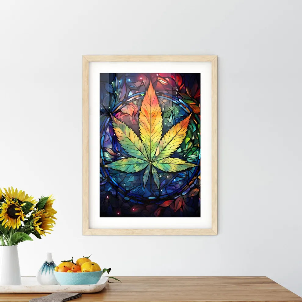 Cannabis - A Colorful Leaf On A Stained Glas - Kitchen Hangings