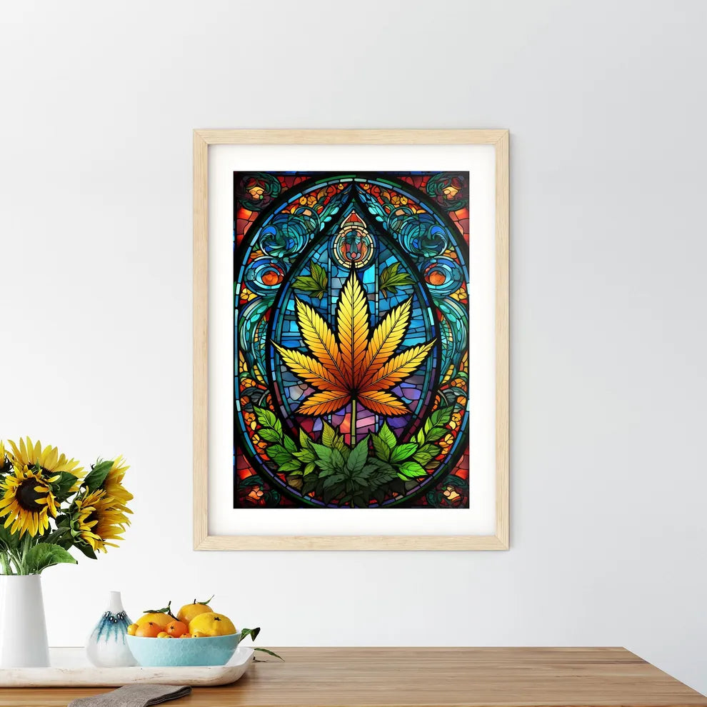 Cannabis - A Stained Glass Window With A Lea - Kitchen Hangings