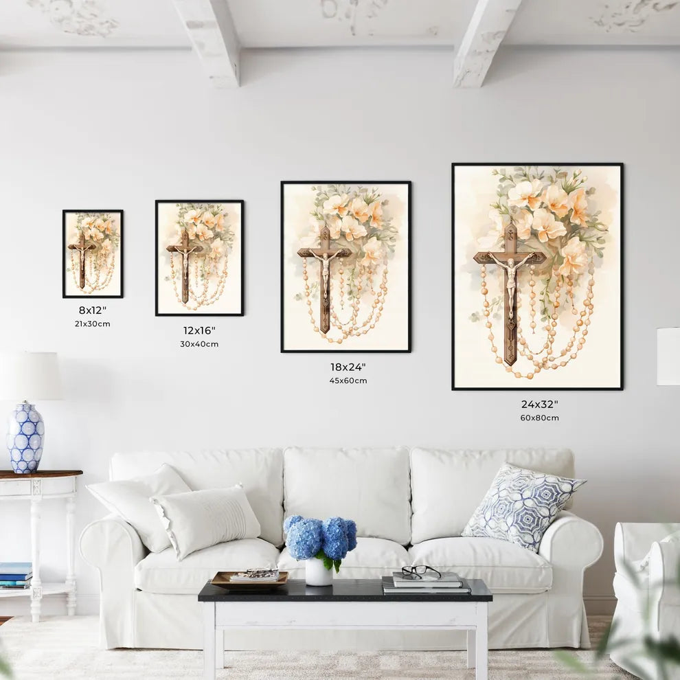 Christ - A Cross With A Crucifix And Beads F Wall Art