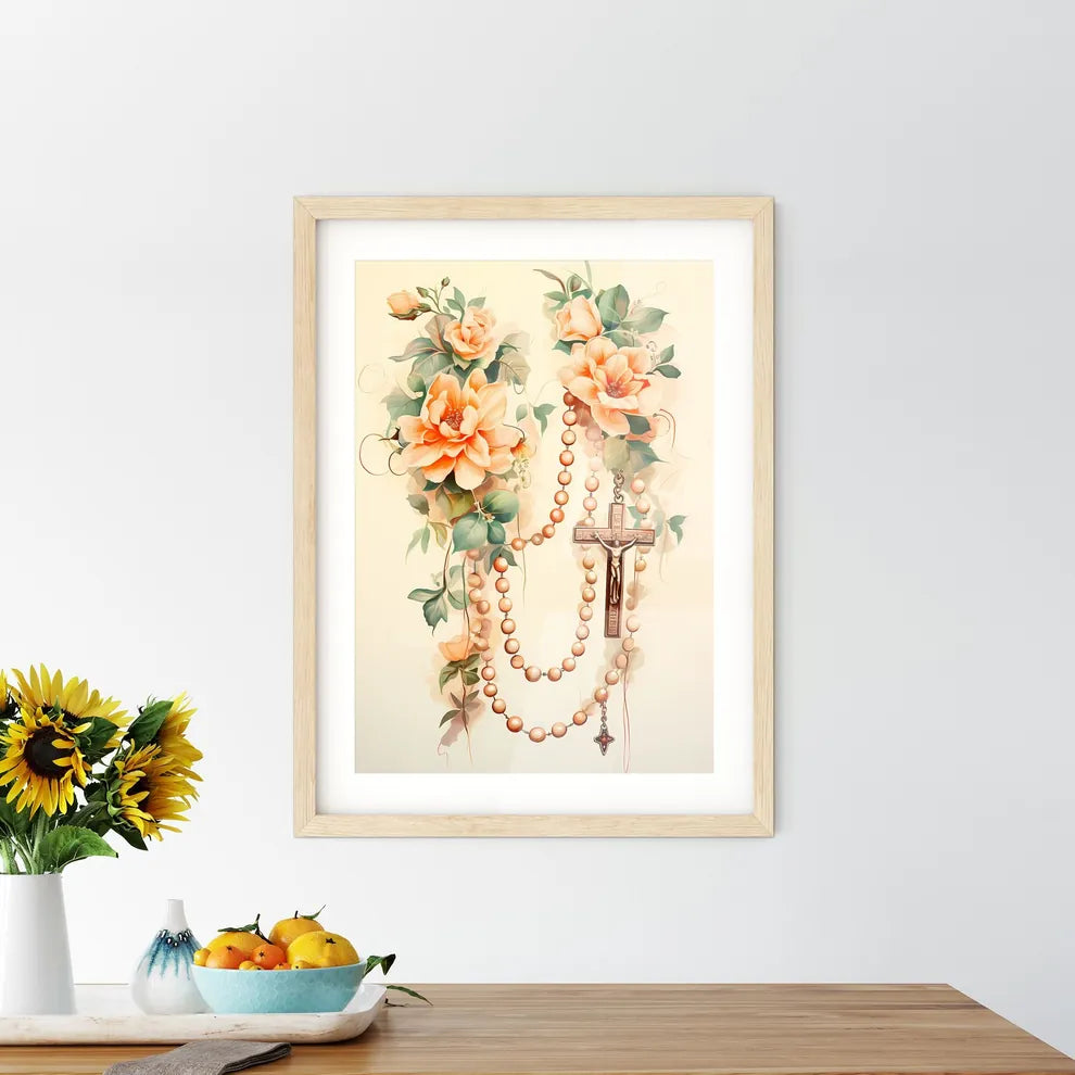 Christ - A Cross And Beads On A Wal - Kitchen Hangings