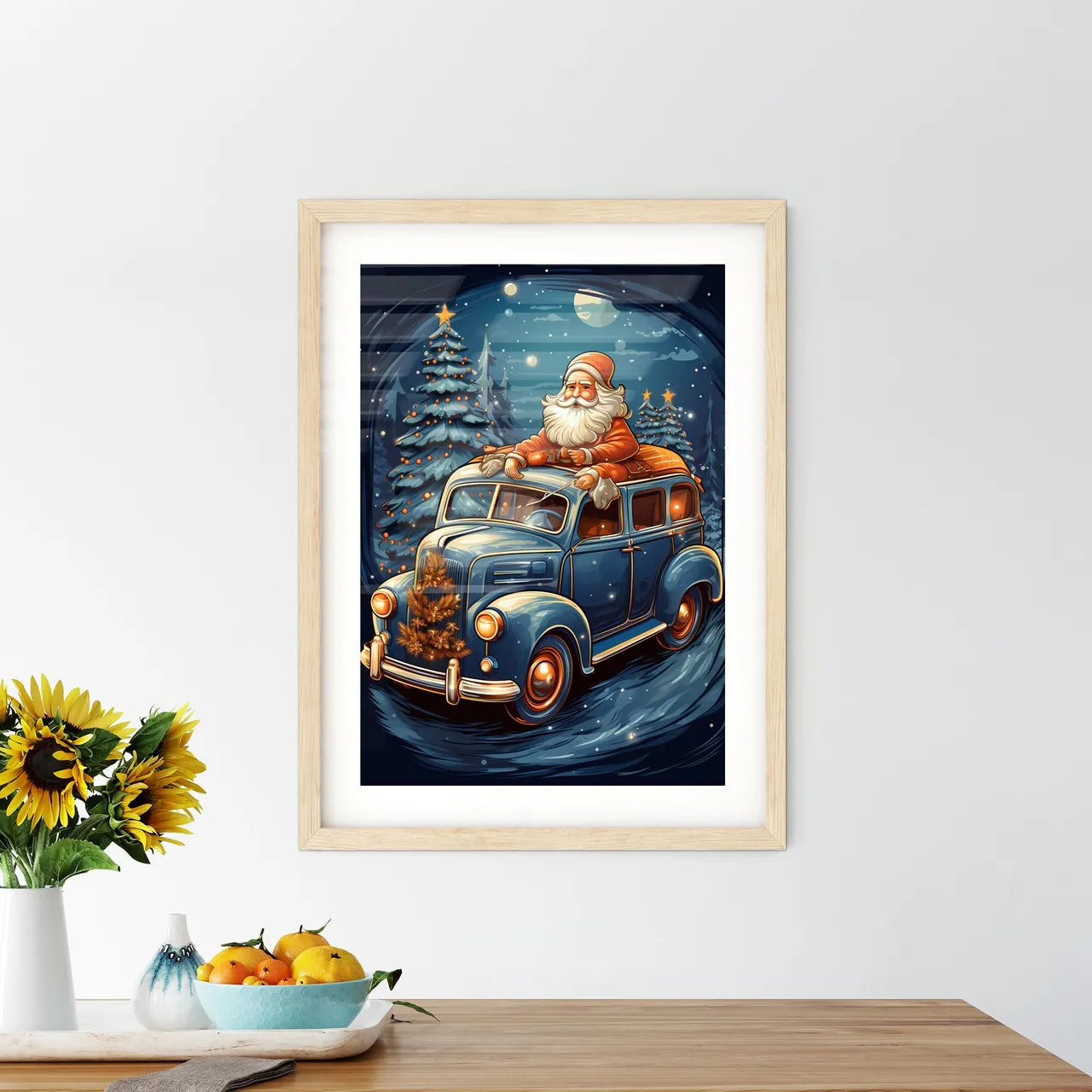 Christmas - A Cartoon Of Santa Claus On A Ca - Kitchen Hangings