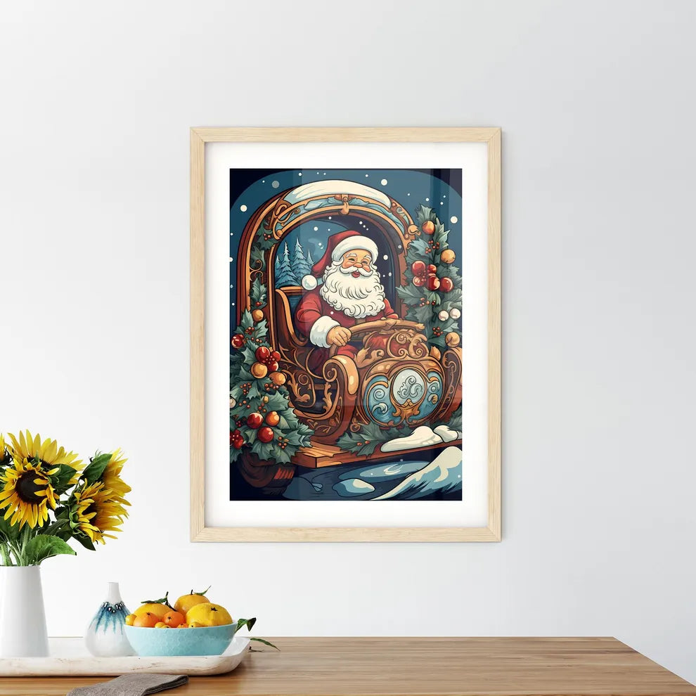 Christmas - A Cartoon Of A Santa Claus Drivi - Kitchen Hangings