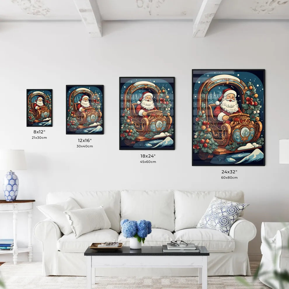 Christmas - A Cartoon Of A Santa Claus Drivi Wall Art