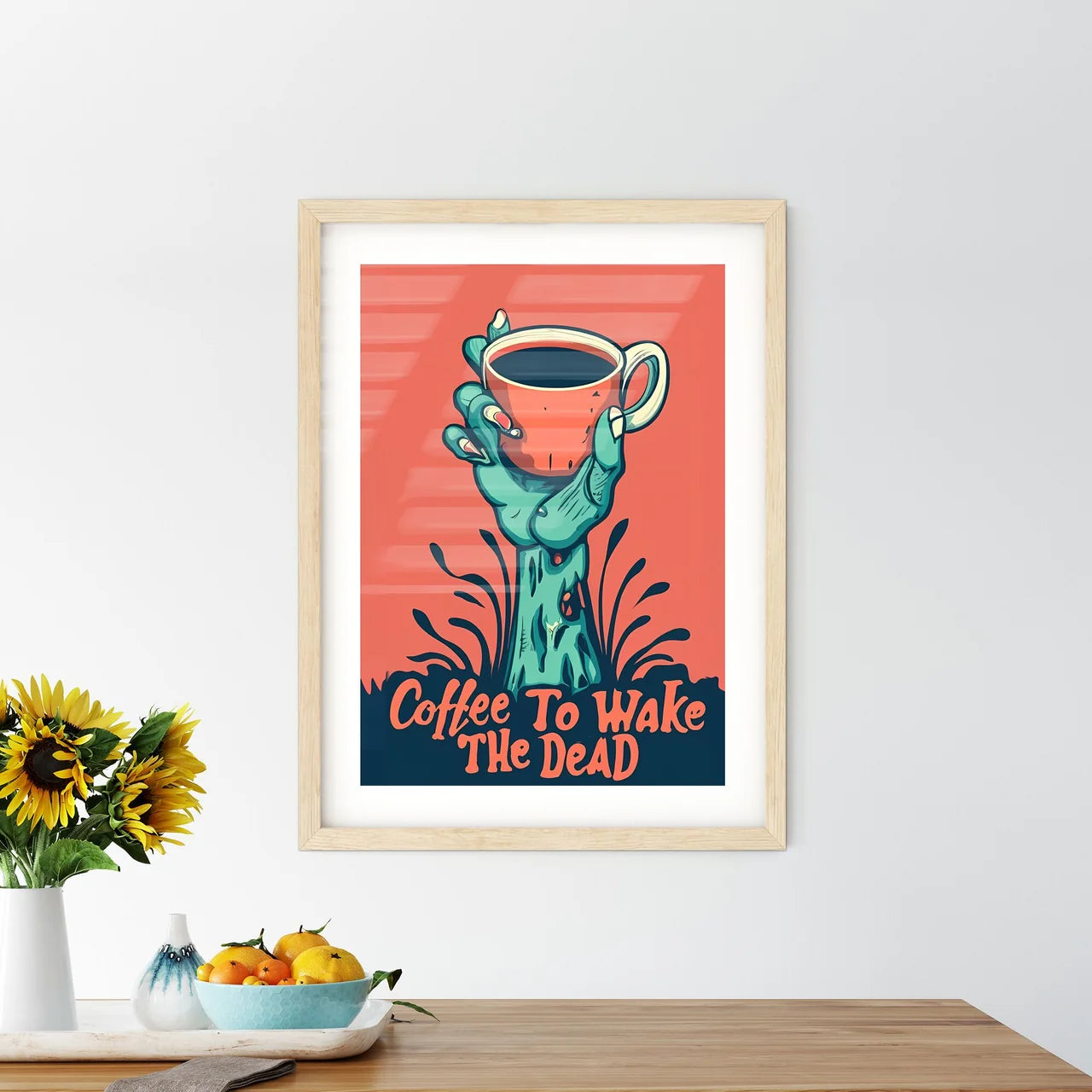 Coffee - A Cartoon Of A Zombie Hand Holding  - Kitchen Hangings