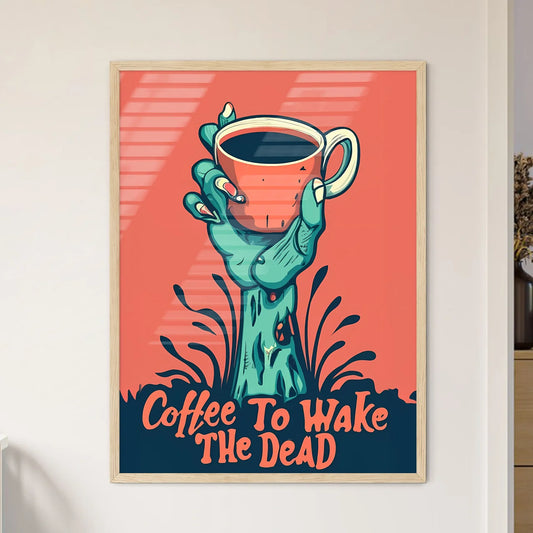 Coffee - A Cartoon Of A Zombie Hand Holding  - Framed Art Print