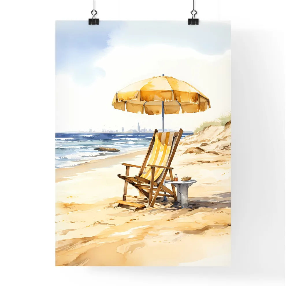 Empty - A Chair And Umbrella On A Beac Poster