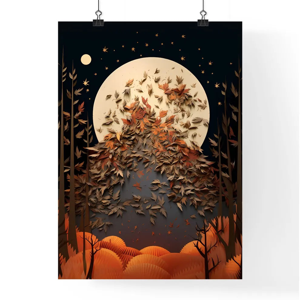 Fall - A Full Moon And Trees With Leave Poster
