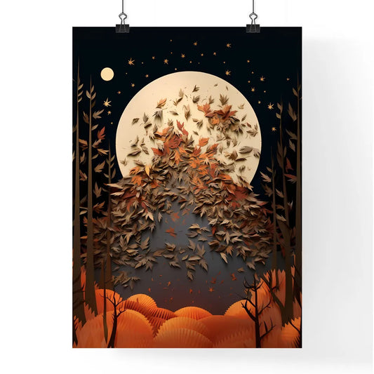 Fall - A Full Moon And Trees With Leave Poster