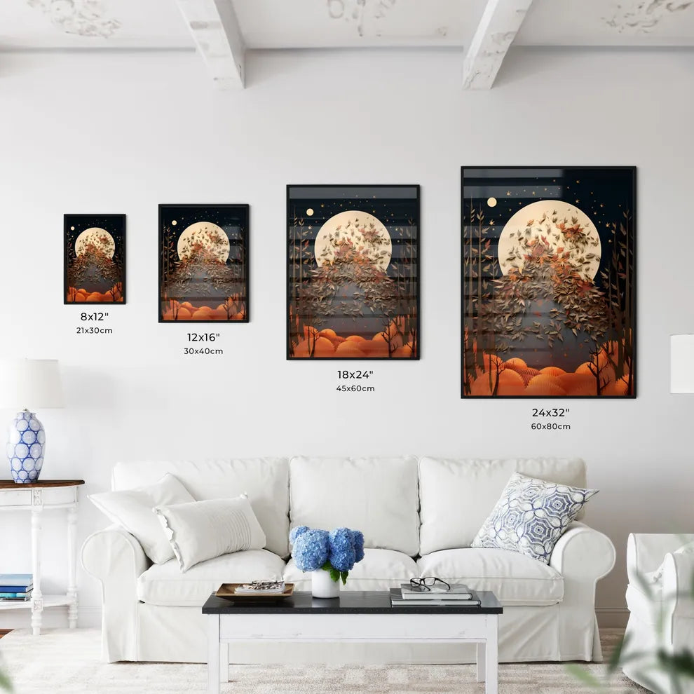 Fall - A Full Moon And Trees With Leave Wall Art