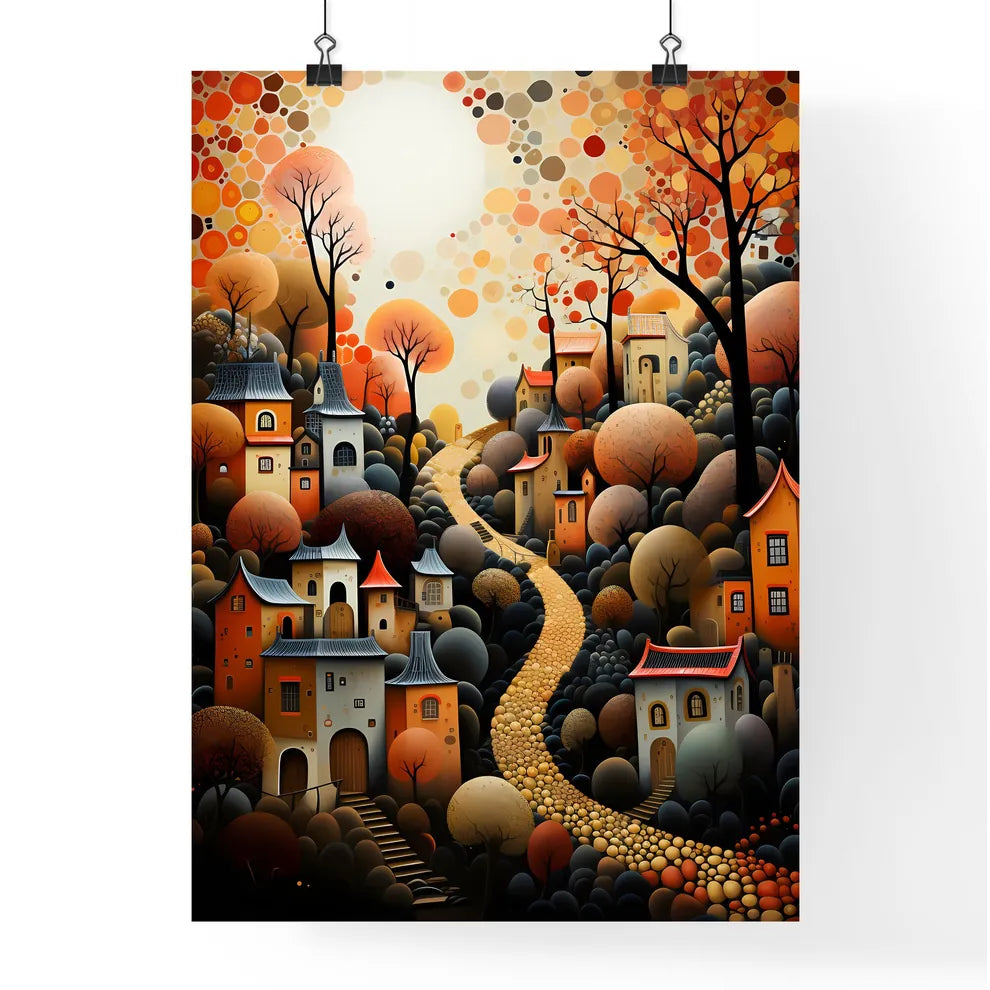 Fall - A Painting Of A Village With Trees And A Path Poster