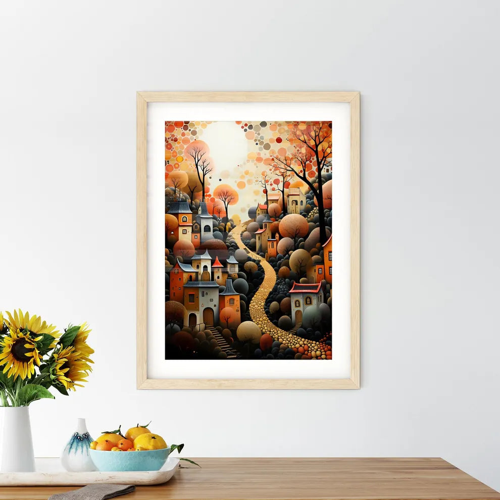Fall - A Painting Of A Village With Trees And A Path Size Chart