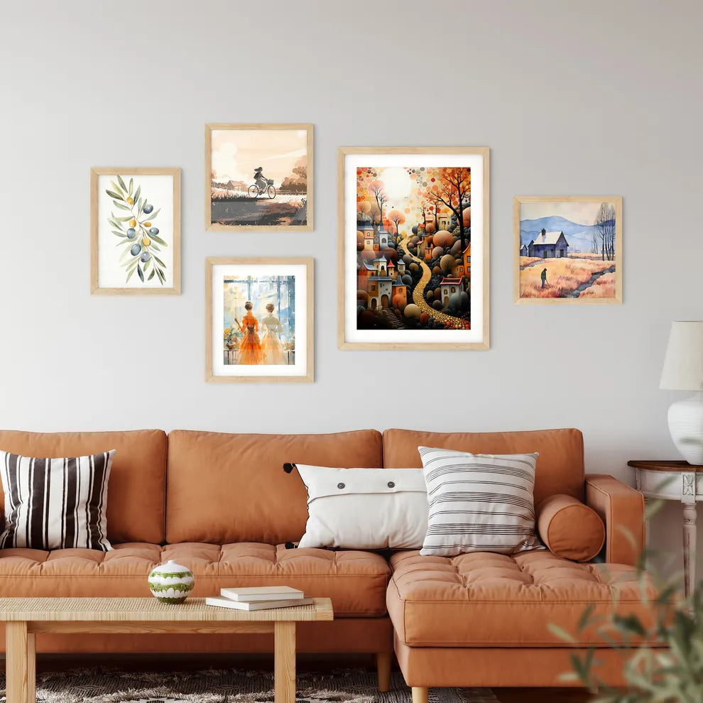 Fall - A Painting Of A Village With Trees And A Path Custom Print