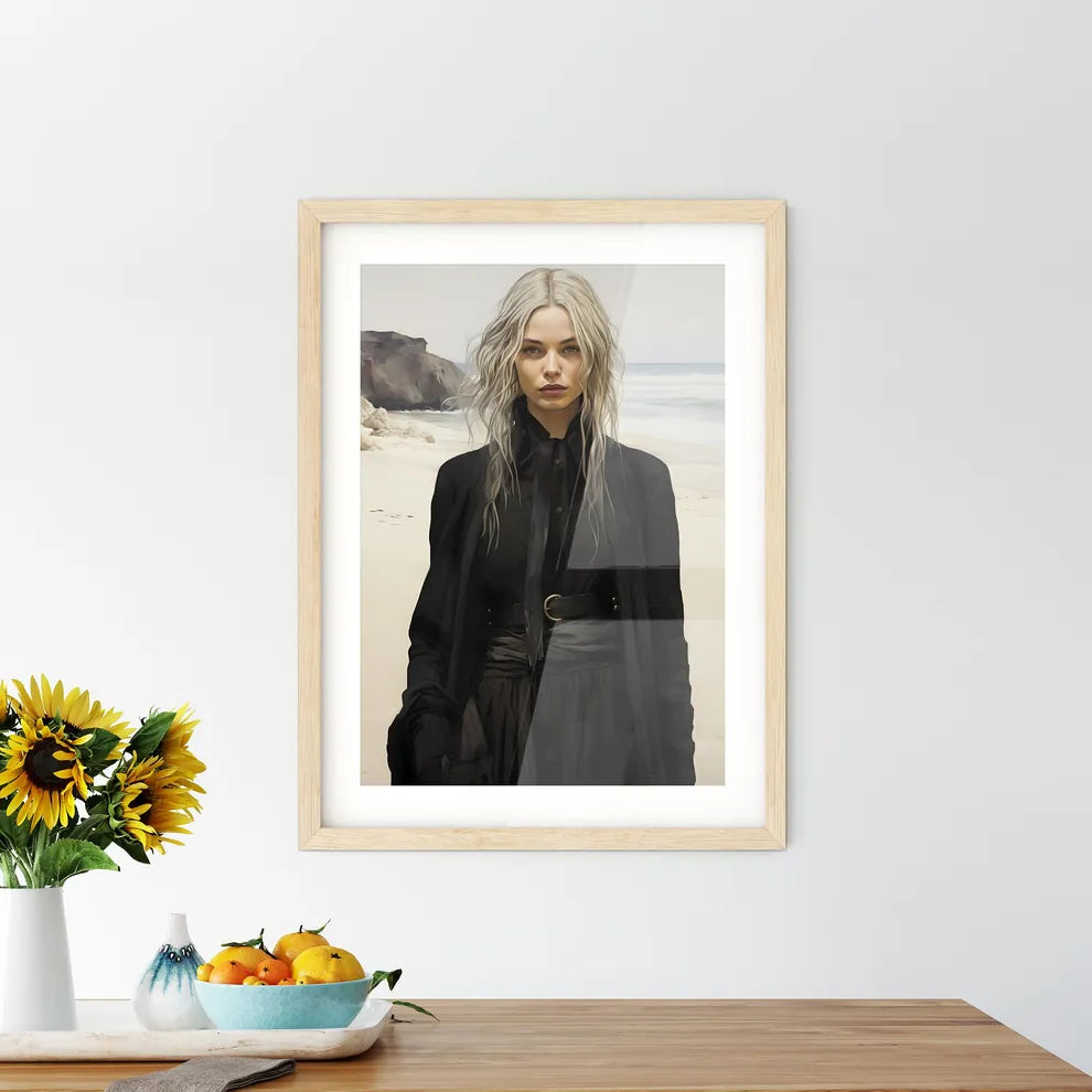 Fashion - A Woman In Black Dress On A Beac - Kitchen Hangings