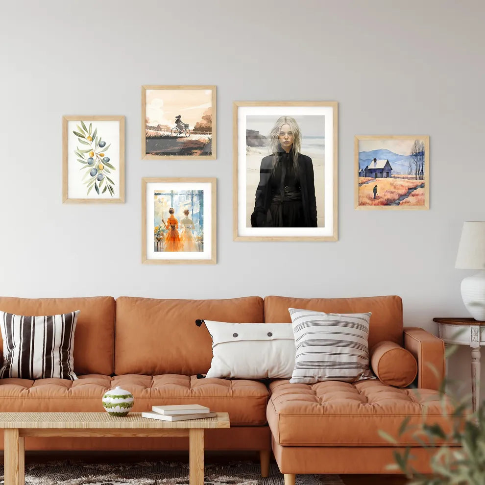 Fashion - A Woman In Black Dress On A Beac Framed Print