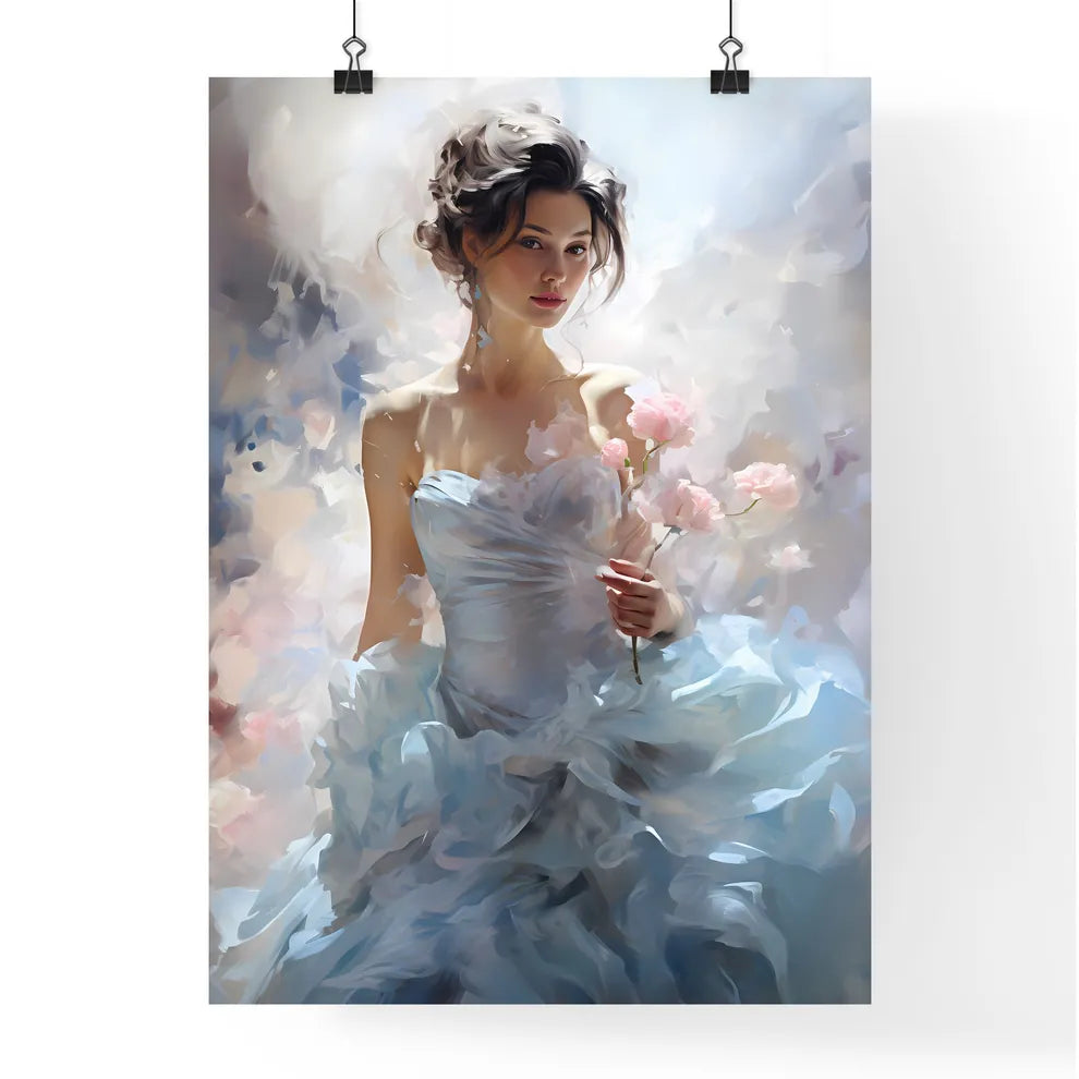 Feelings - A Woman In A Dress Holding Flower Poster