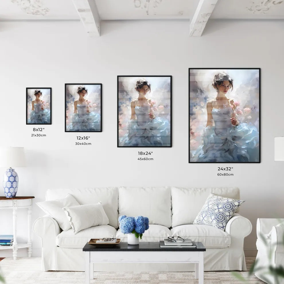 Feelings - A Woman In A Dress Holding Flower Wall Art