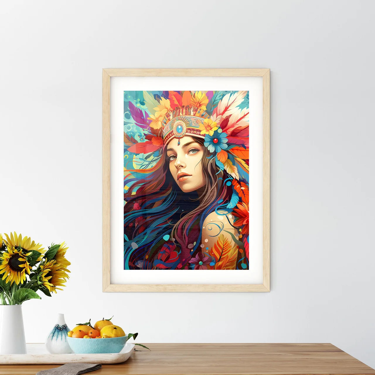 Festive - A Woman With Colorful Feathers And - Kitchen Hangings