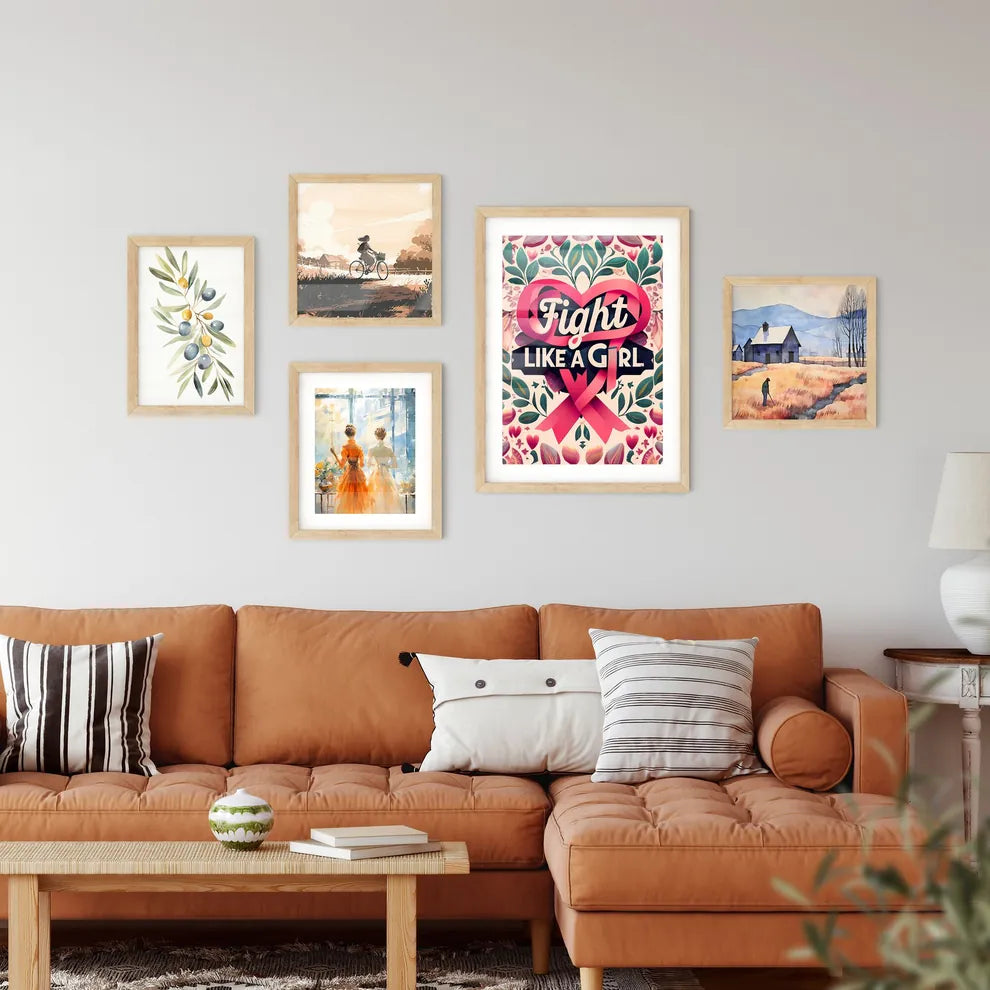 Fight Like A Girl - A Pink Ribbon And Flower Framed Print