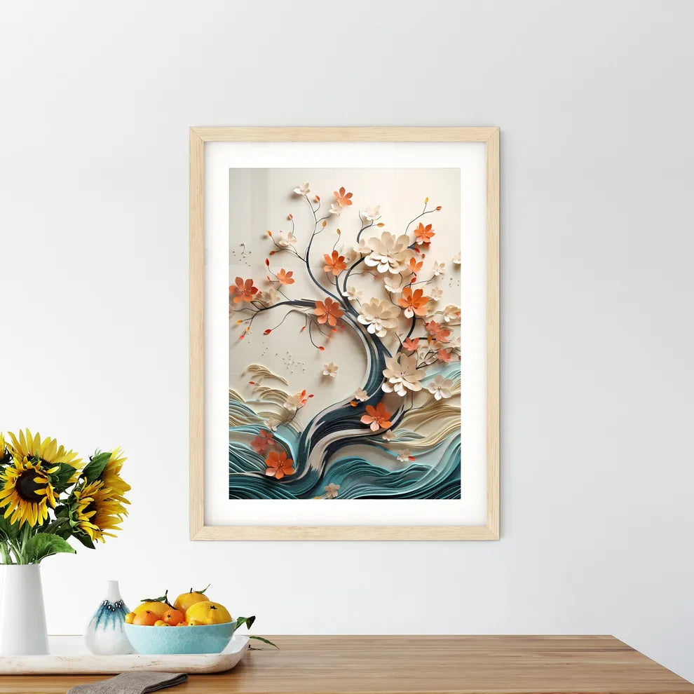 Floral Dream - A Tree With Flowers And Wave - Kitchen Hangings