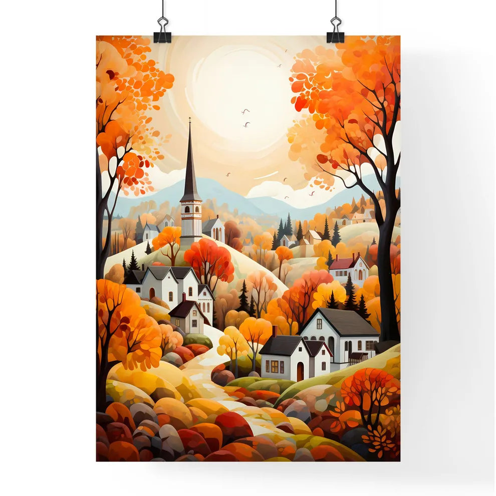 French Autumn - A Painting Of A Village With Trees And A Church Poster